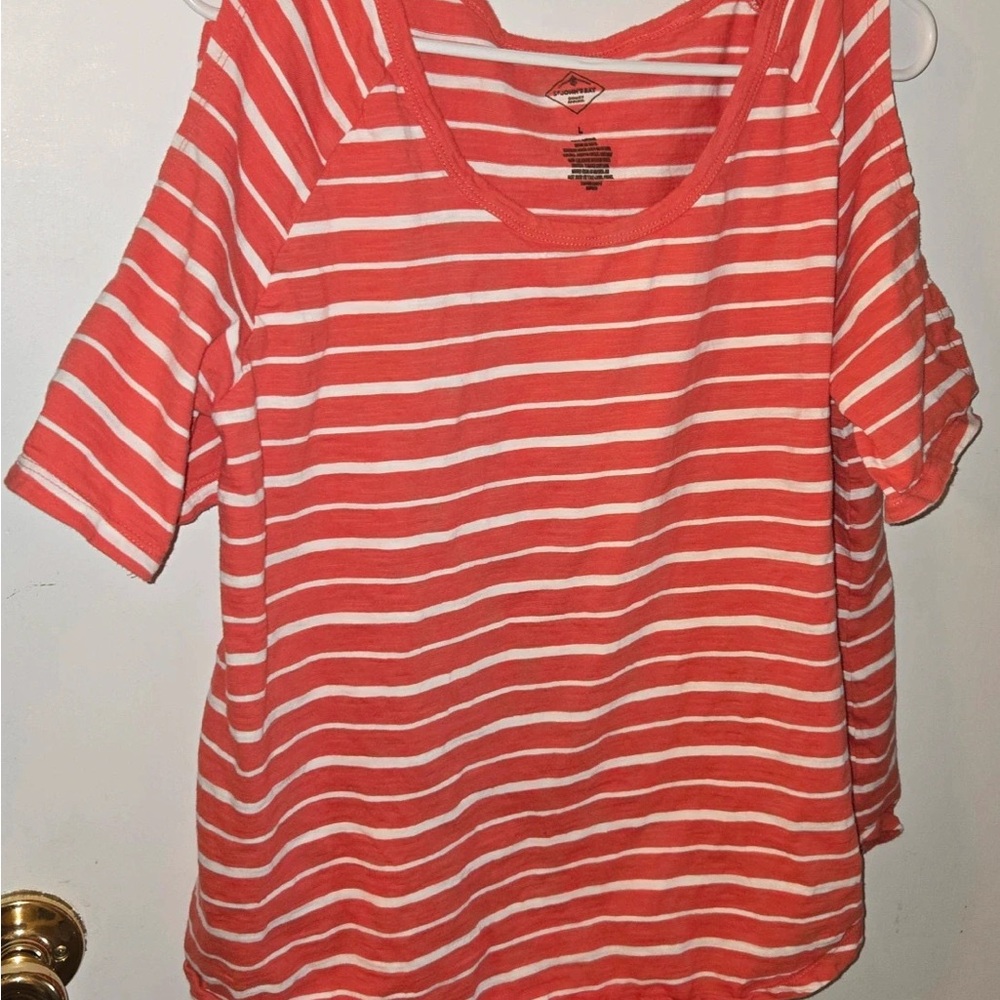 Striped Coral and White Women's Top
